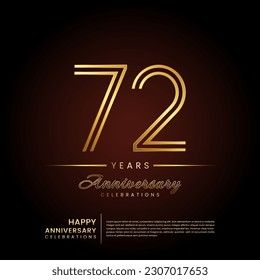 72 Jahre Jubiläum, Jubiläumsvorlagendesign mit Doppelzeilennummer und goldenem Text für Geburtstagsfeier, Einladung, Bannerposter, Flyer und Grußkarte, Vektorvorlage