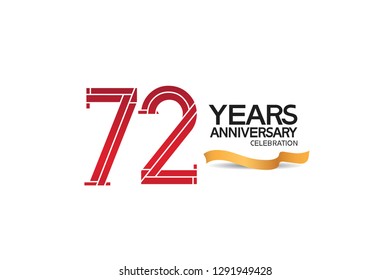 72 years anniversary template with red color number and golden ribbon