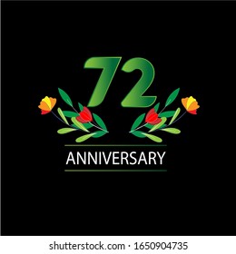 72 Jahre Jubiläum. Vektorillustration Design Grußkarte mit dekorativem Blumen für Feiern