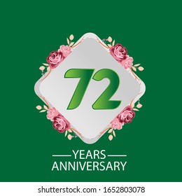 72 Years anniversary. Vector design greeting card with decorative floral for celebration