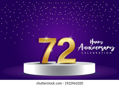 72 Years Anniversary Vector Template Design Illustration. Blue 3d Numbers with podium stage for celebration