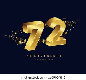 72 years golden 3D anniversary celebration logo vector.