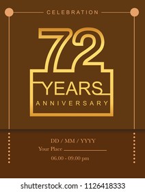 72 years golden anniversary design line style with square golden color for anniversary celebration event.