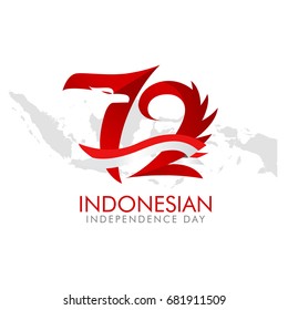 72 Years of Indonesian Independence Day Logo with indonesian map background vector illustration