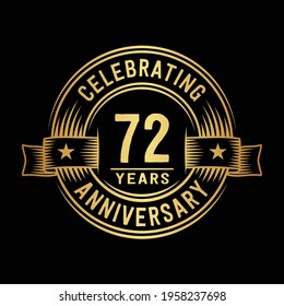 Plantilla de diseño de logotipo de 72 años. Vector e ilustración del 72 aniversario.