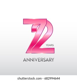 72 years pink anniversary. with overlapping number. for business, corporate, wedding, love, valentine logo celebration