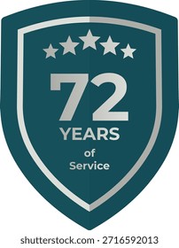 72 años de servicio Insignia de escudo verde azulado con cinco estrellas