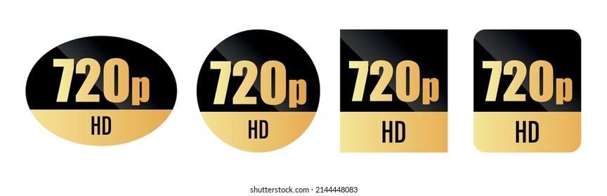 720p HD Icon. Vector 720p Symbol Of High Definition Monitor Display Resolution Standard. Gold Label