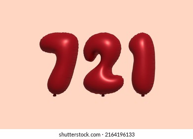 721 3d number balloon made of realistic metallic air balloon 3d rendering. 3D Red helium balloons for sale decoration Party Birthday, Celebrate anniversary, Wedding Holiday. Vector illustration