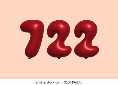 722 3d number balloon made of realistic metallic air balloon 3d rendering. 3D Red helium balloons for sale decoration Party Birthday, Celebrate anniversary, Wedding Holiday. Vector illustration