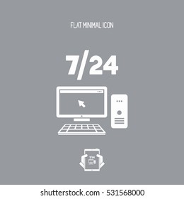 7/24 computer assistance service - Vector flat icon