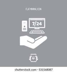 7/24 computer assistance service - Vector flat icon