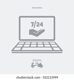 7/24 computer assistance service - Vector flat icon