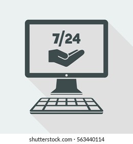7/24 computer assistance service - Vector flat icon