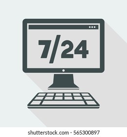 7/24 computer assistance service - Vector flat icon