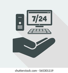 7/24 computer assistance service - Vector flat icon
