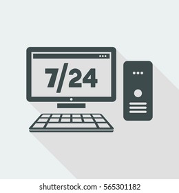 7/24 computer assistance service - Vector flat icon