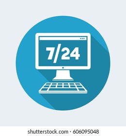 7/24 computer assistance service - Vector flat icon