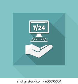 7/24 computer assistance service - Vector flat icon