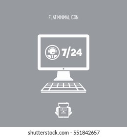 7/24 computer assistance - Vector flat icon