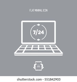 7/24 computer assistance - Vector flat icon