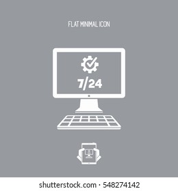 7/24 computer check - Vector flat icon