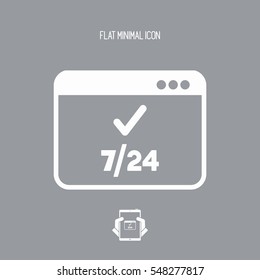 7/24 computer check - Vector flat icon