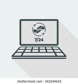 7/24 computer full assistance - Vector flat icon