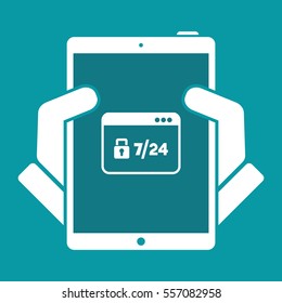 7/24 computer protection - Vector flat icon