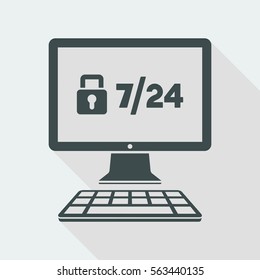 7/24 computer protection - Vector flat icon