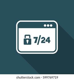 7/24 computer protection - Vector flat icon