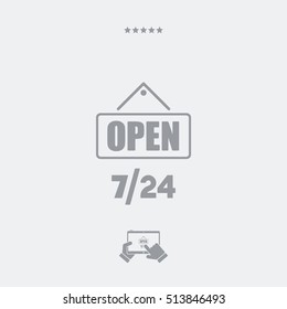 7/24 "open" signboard - Vector web icon