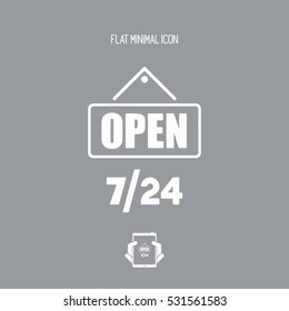7/24 "open" signboard - Vector web icon