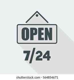 7/24 "open" signboard - Vector web icon