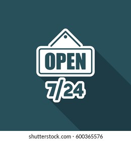 7/24 "open" signboard - Vector web icon