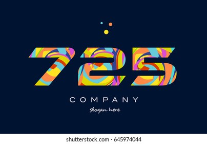 725 number digit numeral logo colored colorful rainbow acrylic modern creative vector icon design template