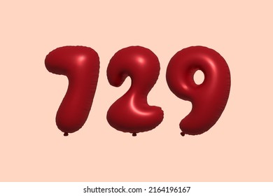 729 globo 3d número hecho de renderización 3d de globo metálico realista. Globos 3D de helio rojo para la venta decoración Fiesta Cumpleaños, Celebración de Aniversario, Fiesta de la Boda. Ilustración del vector