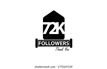 72K, 72.000 Follower Thank you. Sign Ribbon All Black space vector illustration on White background - Vector