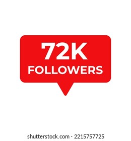 72k seguidores vector rojo, icono, sello, logotipo, ilustración