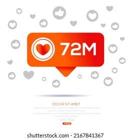 72M, 72 million likes design for social network, Vector illustration.