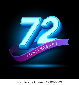 72nd Anniversary 3D text with glow effect .celebration vector template design