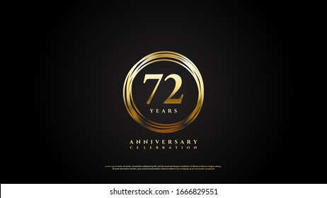 72nd anniversary background with illustration of gold colored figures inside the circle lines.