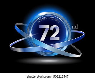 72nd anniversary with blue ring on black background