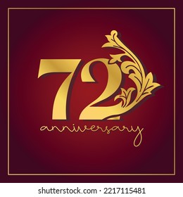 72nd Anniversary celebration banner with  on red background. Vintage Decorative number vector Design.