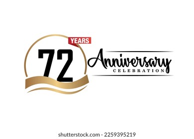 72nd anniversary celebration logo vector design with gold black and red color on white background cute black color font   