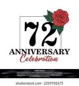 72nd anniversary celebration logo  vector design with red rose  flower with black color font on white background abstract  