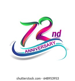 72nd anniversary celebration logotype green and red colored. seventy two years birthday logo on white background.