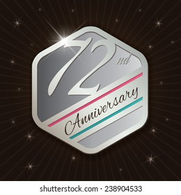 72nd Anniversary - Classy and Modern silver emblem / Seal / Badge - vector illustration on  rays and stars background