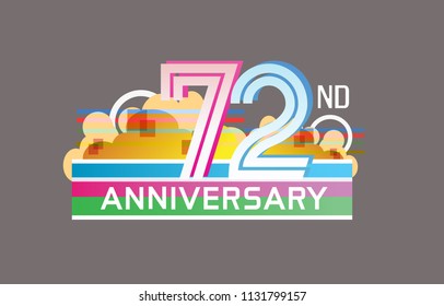 72nd anniversary design colorful color with cloud, rainbow, and multiple line number. vector illustration for celebration event and party