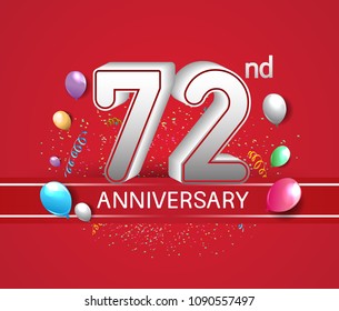 72nd anniversary design red background with balloons and confetti for company celebration event 